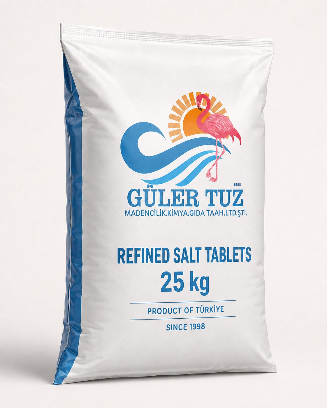 Embalagem de 25 kg de sal em pastilhas refinado Güler Tuz